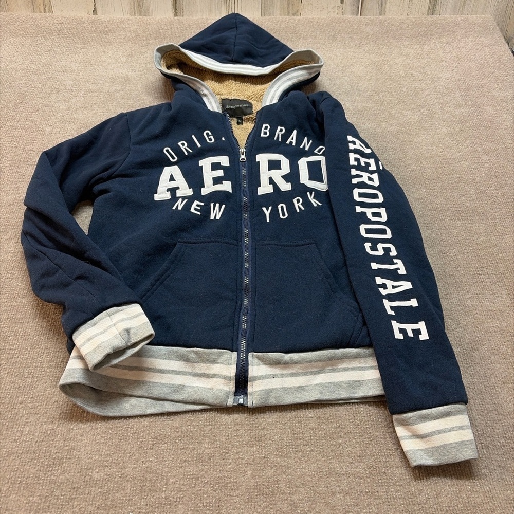 Aeropostale Women’s Sherpa Lined Zip Hoodie Navy Size M 0409